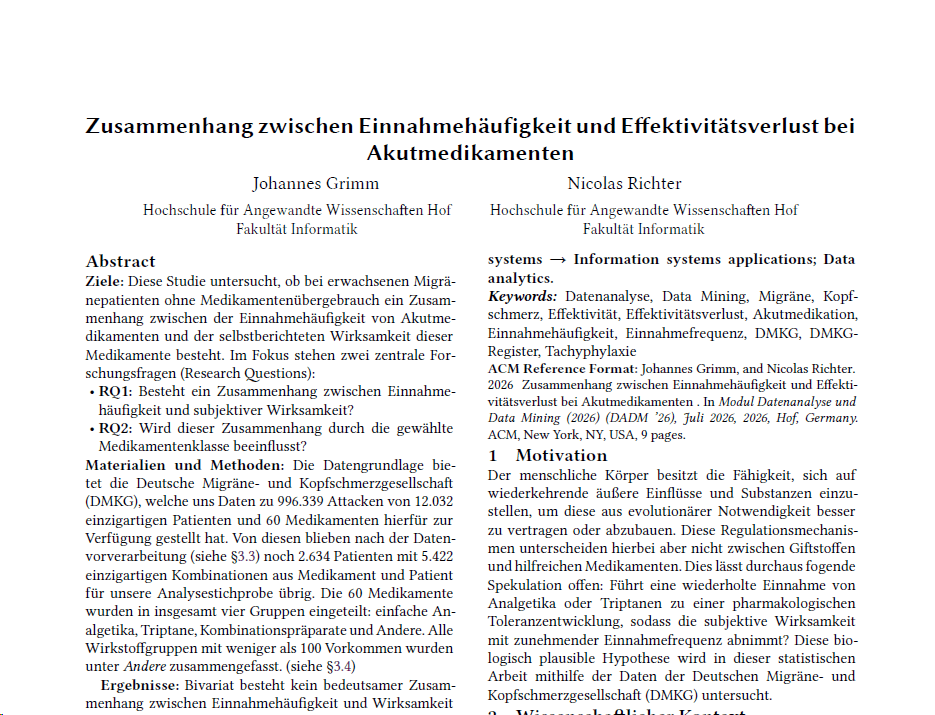 Zusammenhang zwischen Einnahmehäufigkeit und Effektivitätsverlust bei Akutmedikamenten